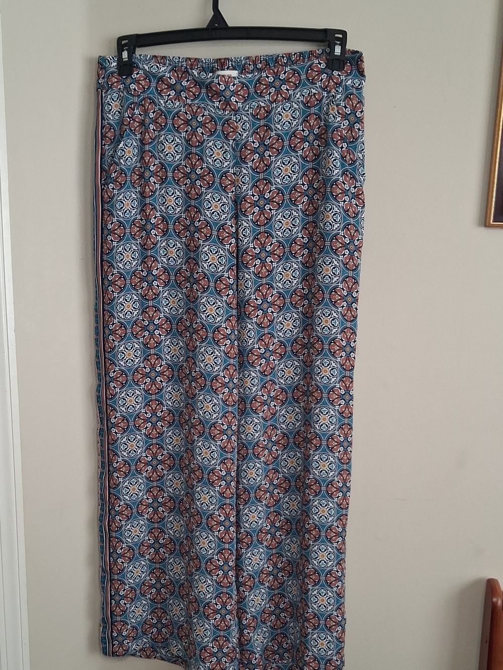 Women’s Wide Leg Printed Palazzo Pants - Blue & Brown